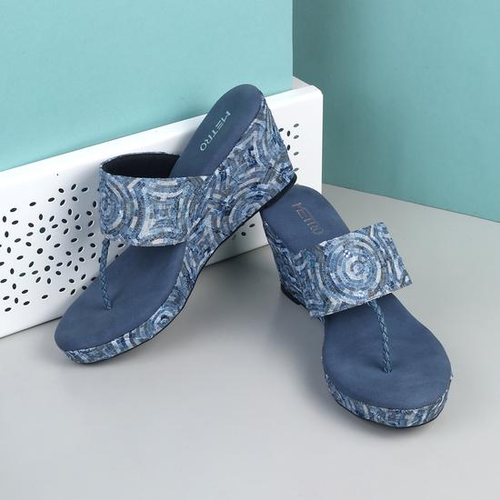 Women Blue Ethnic Slip Ons