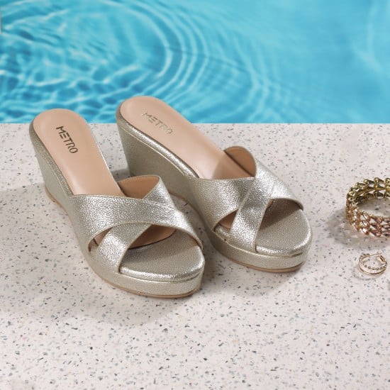 Women Gold Casual Slip Ons