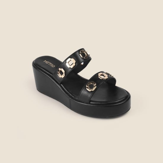 Women Black Casual Slip Ons