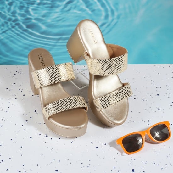 Women Gold Party Slip Ons