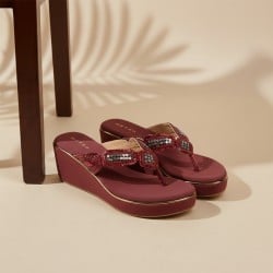 Women Maroon Ethnic Slip Ons