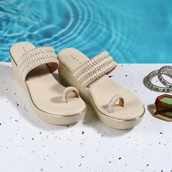 Women Gold Casual Slip Ons