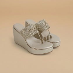 Women Gold Ethnic Slip Ons