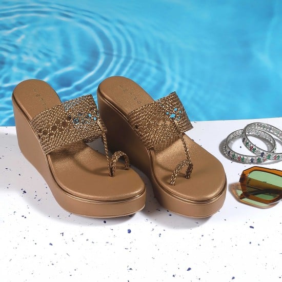 Women Antic-gold Casual Slip Ons