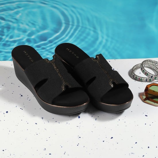 Women Black Casual Slip Ons