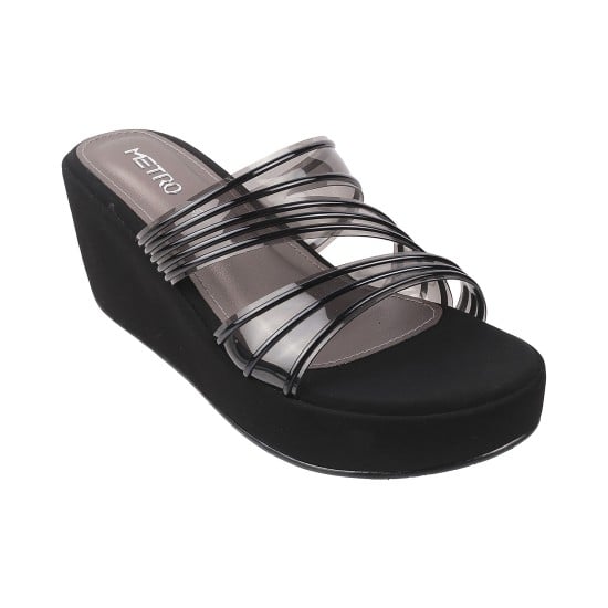 Women Black Party Slides