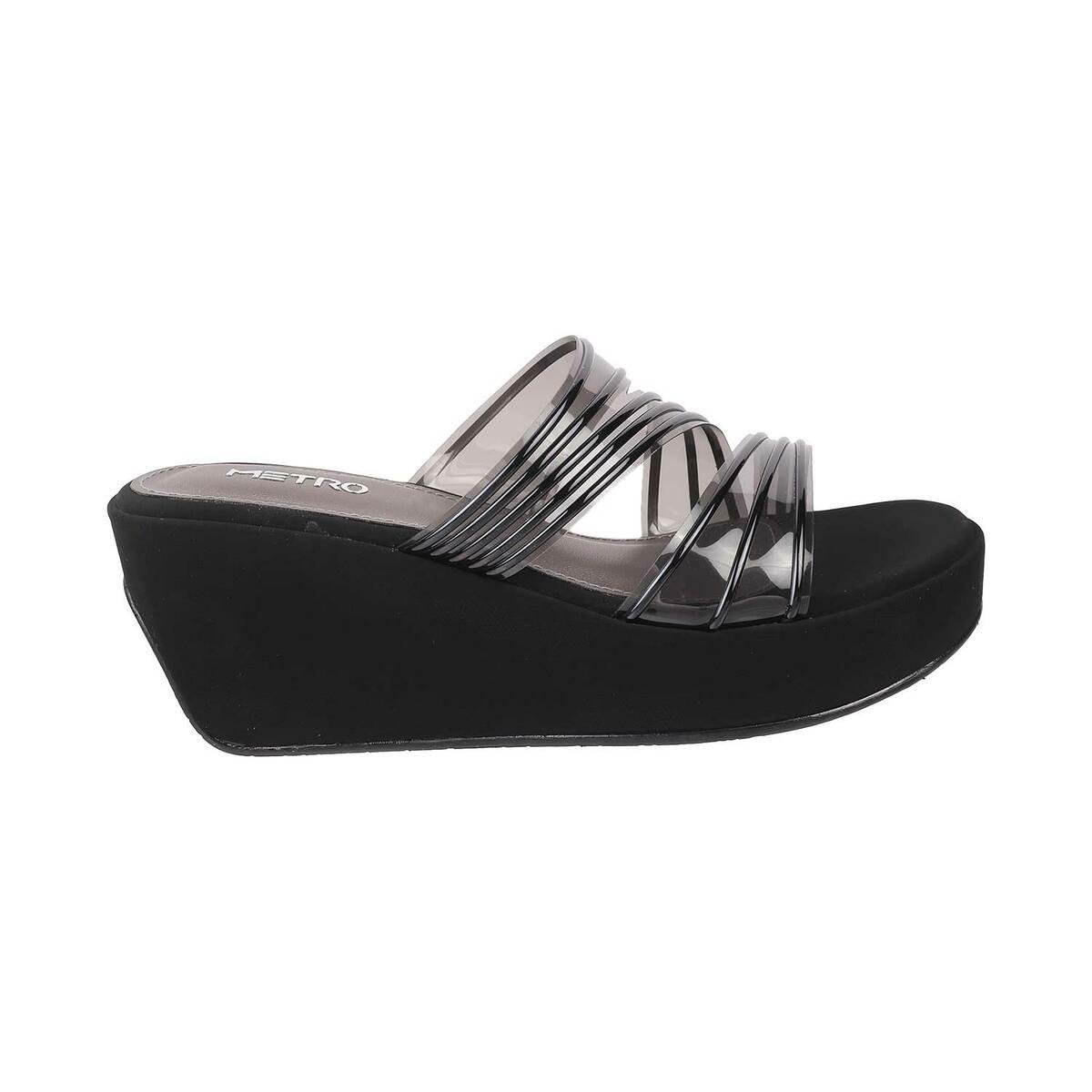 Buy Women Black Party Slides Online | SKU: 34-9864-11-34-Metro Shoes