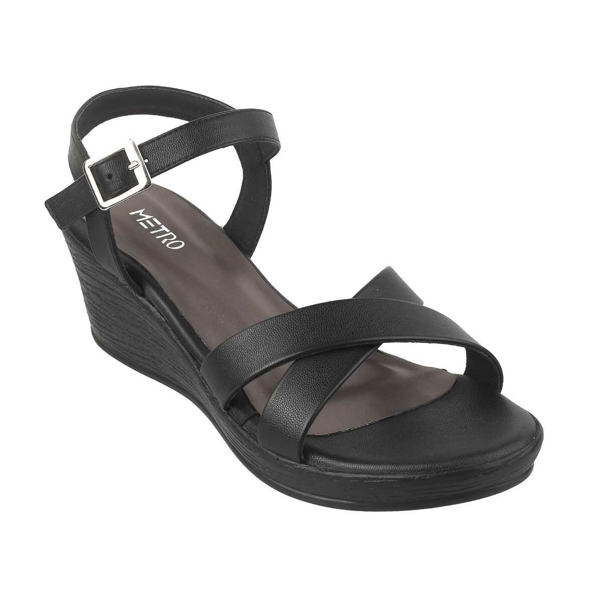 KHADIM Black Wedge Heel Sandal for Women (5942746)