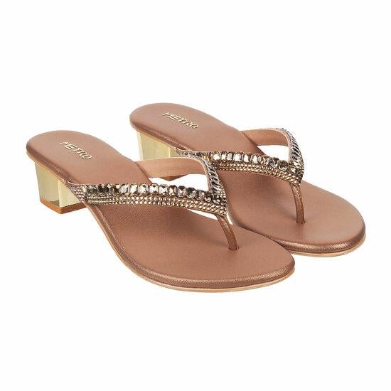 Women Antique-Gold Party Slip Ons