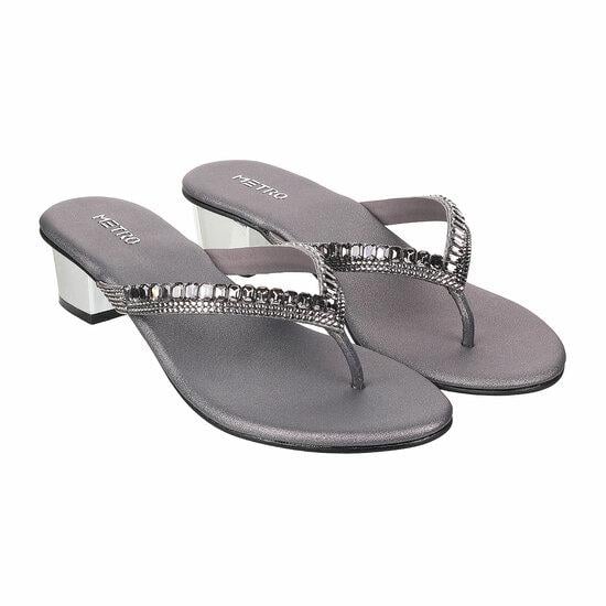 Women Gun-Metal Party Slip Ons