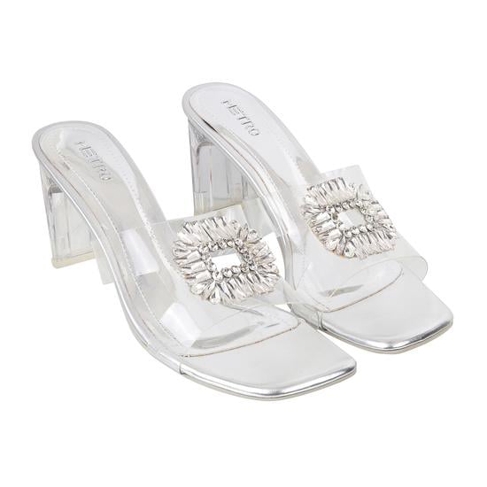 Women Silver Party Slip Ons