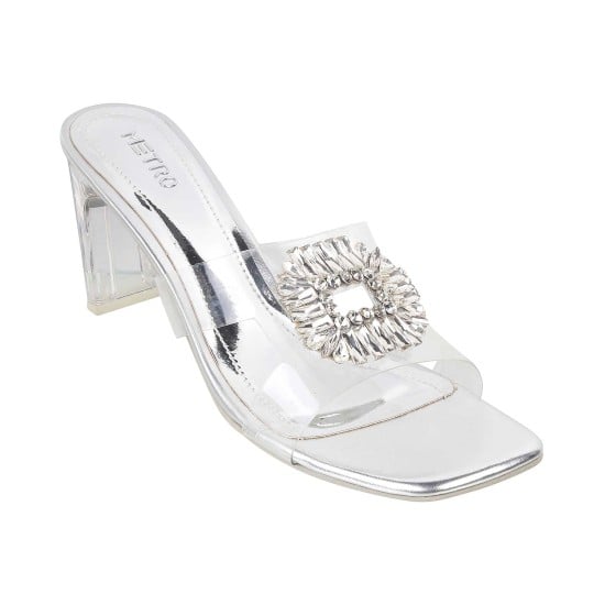 Women Silver Party Slip Ons