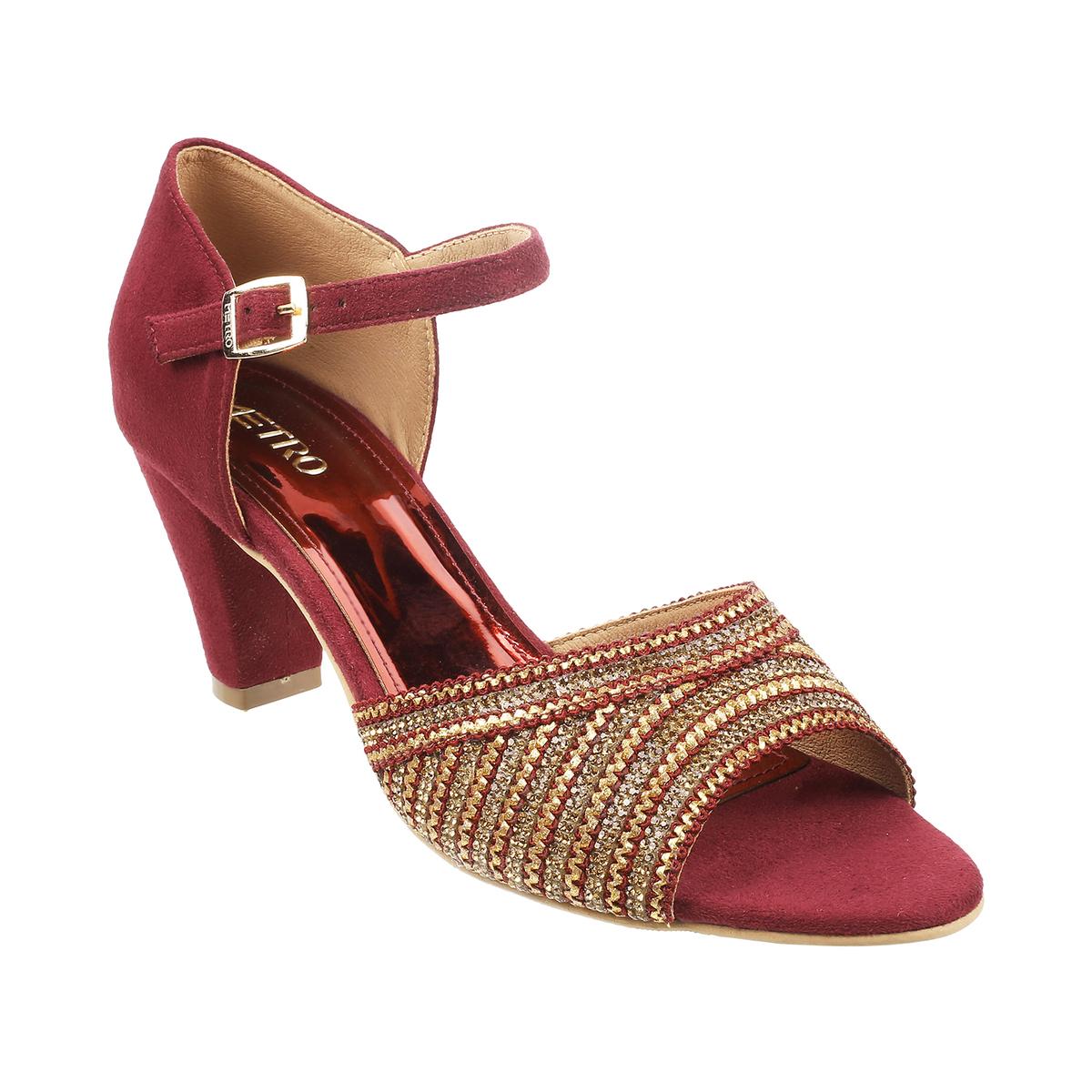 KHADIM Maroon Red Wedge Heel Kolhapuri Slip On Sandal for Women (65111