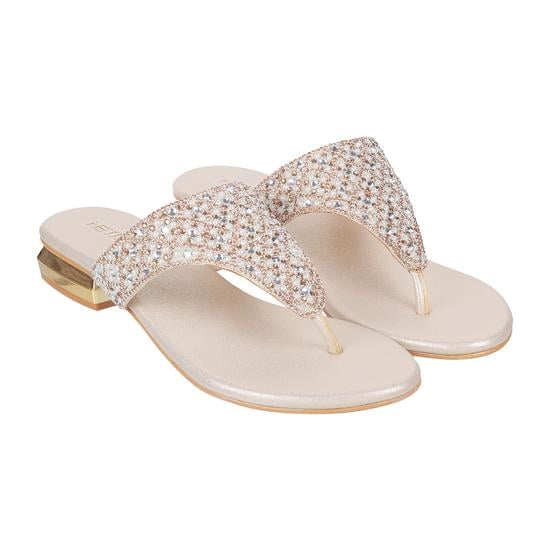 Women Gold Ethnic Slippers