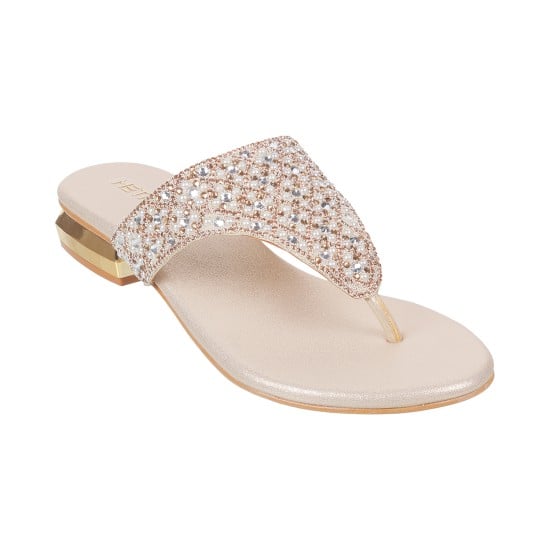 Women Gold Ethnic Slippers