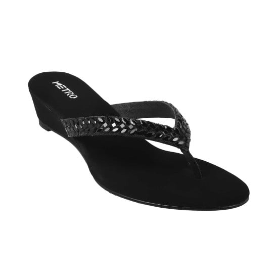 Women Black Ethnic Slip Ons