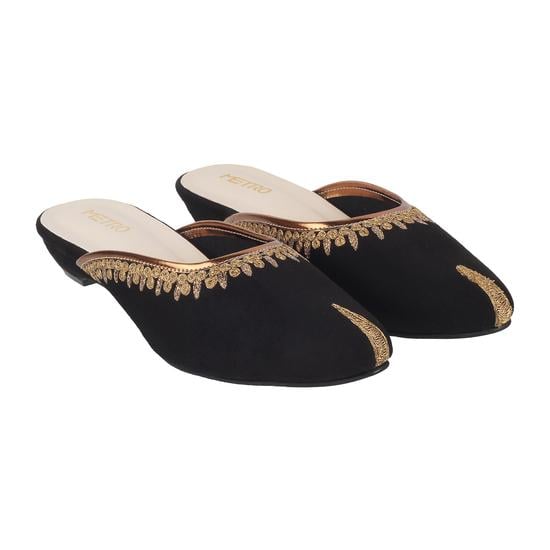 Women Black Ethnic Slip Ons