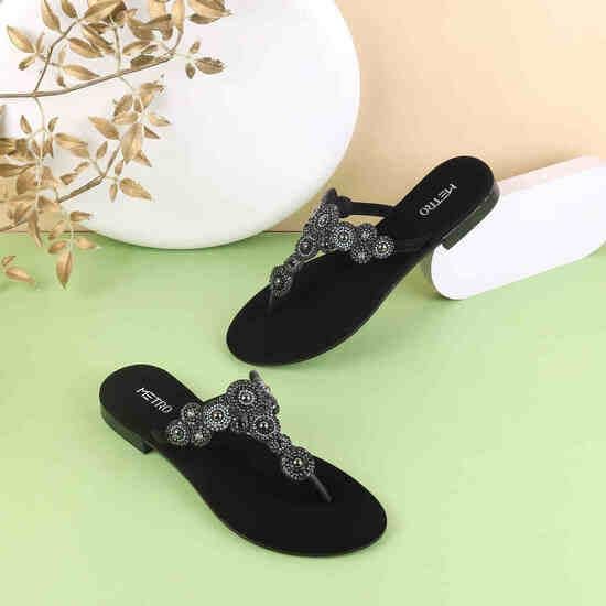 Women Black Party Slippers