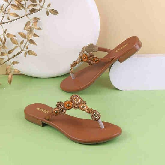 Women Tan Party Slippers