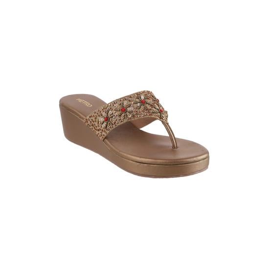 Women Antique-Gold Ethnic Slip Ons