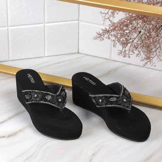 Women Black Ethnic Slippers