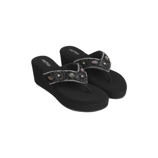 Women Black Ethnic Slippers