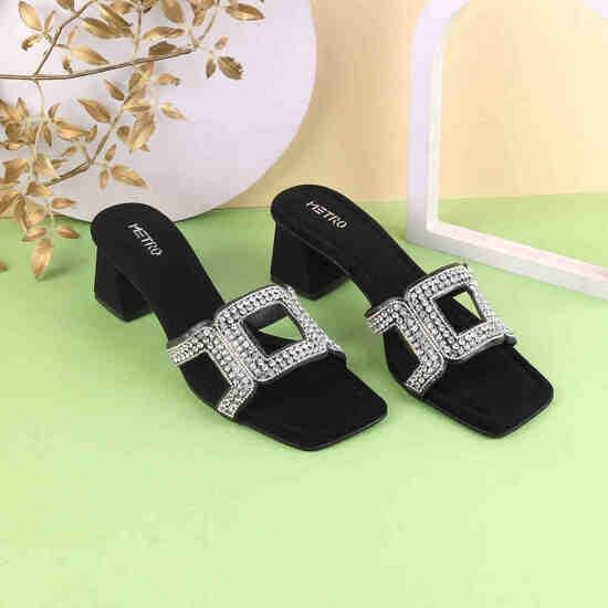 Women Black Party Slippers