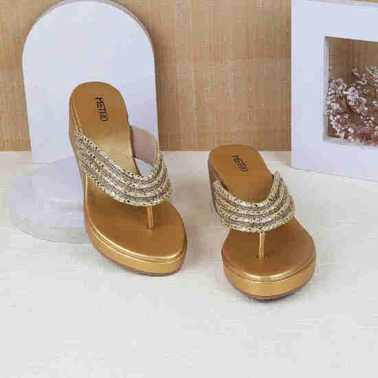 Women Antic-gold Party Slip-Ons