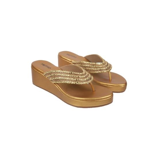 Women Antic-gold Party Slip Ons