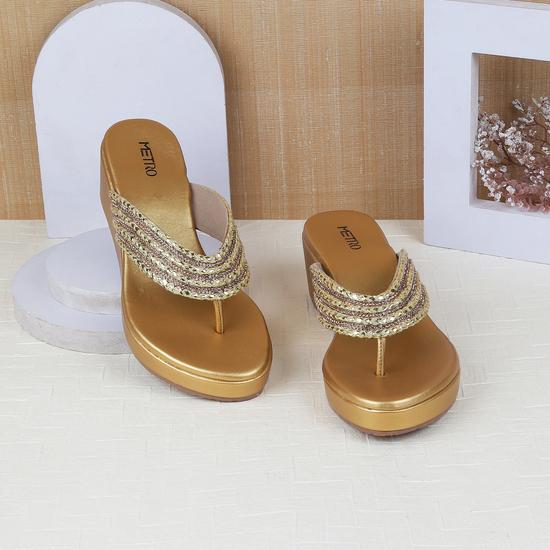 Women Antic-gold Party Slip-Ons