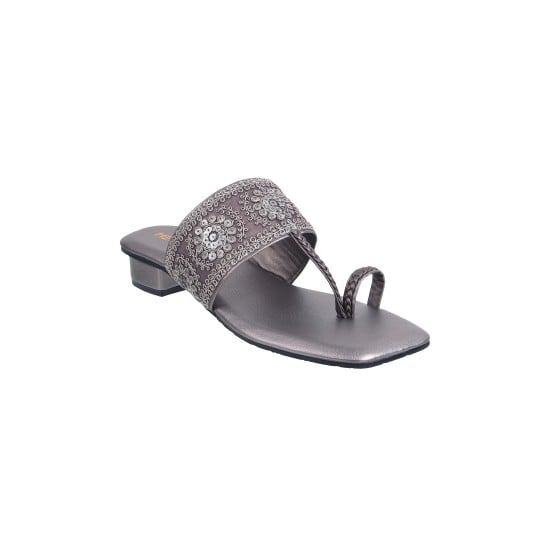 Women Gun-metal Party Slippers