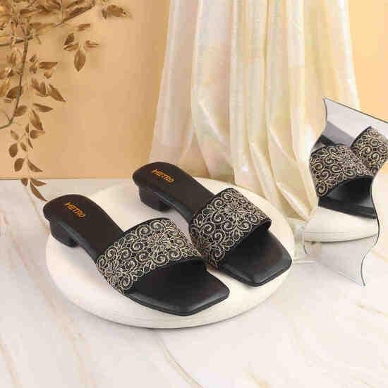 Women Black Party Slides