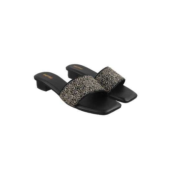 Women Black Party Slides