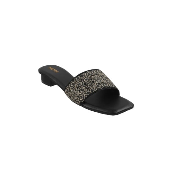 Women Black Party Slides