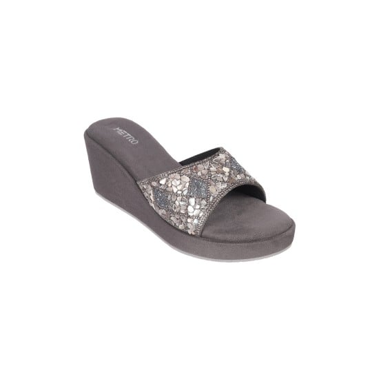 Women Gun-Metal Casual Slip Ons