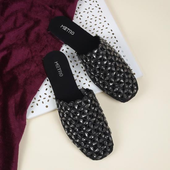 Women Black Ethnic Slip Ons