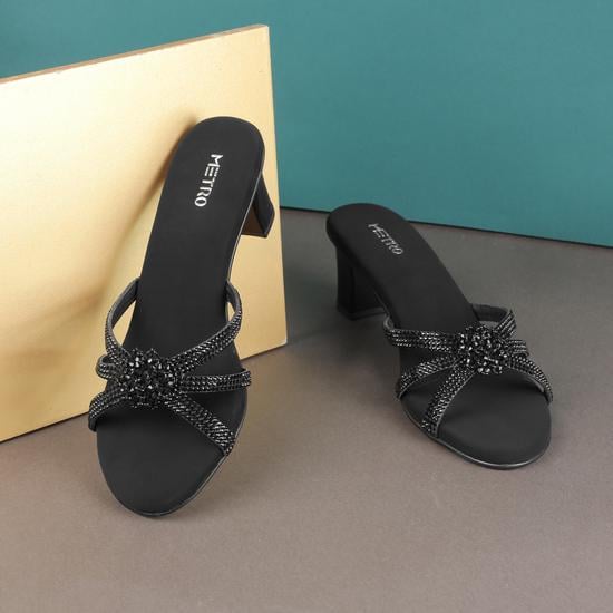 Women Black Ethnic Slip Ons