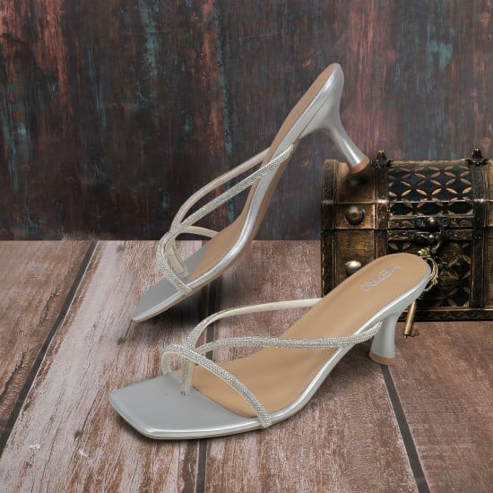 Women Silver Party Slip Ons