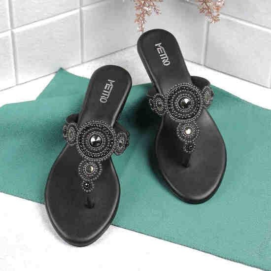 Women Black Ethnic Slippers