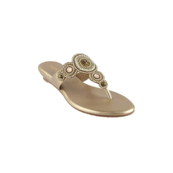 Women Gold Ethnic Slippers