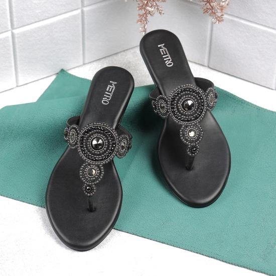 Women Black Ethnic Slip Ons