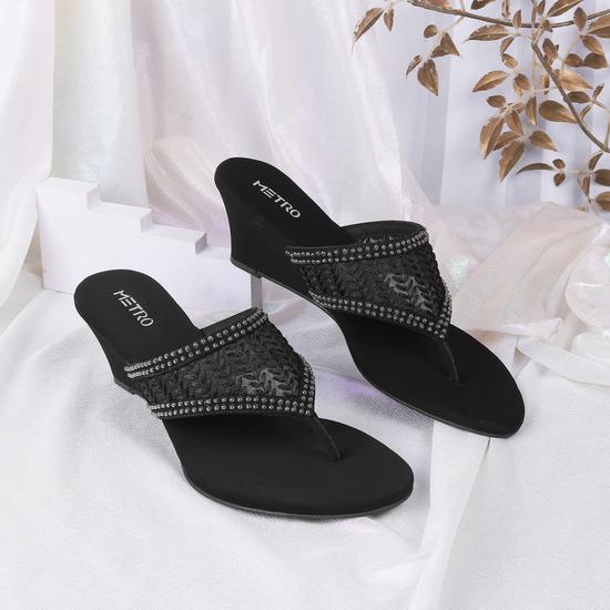 Women Black Party Slippers