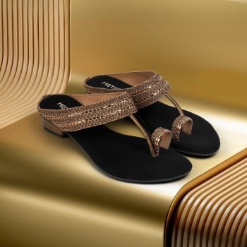 Metro Women Antic-gold Ethnic Slip Ons(SKU: 35-1434-28-38)