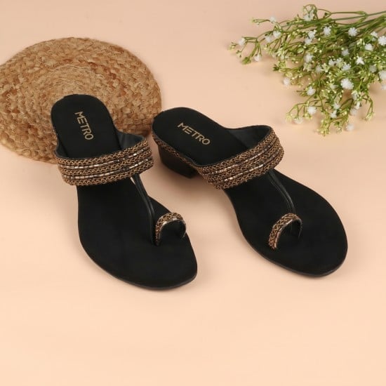 Women Black Ethnic Slip Ons