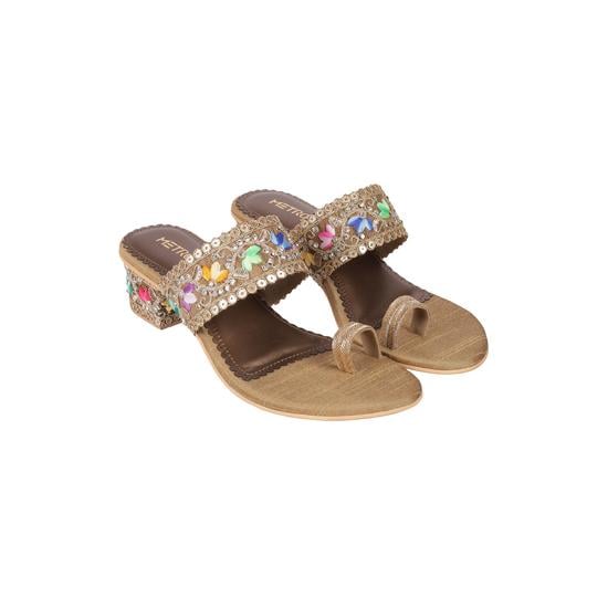 Women Antique-Gold Ethnic Slip Ons