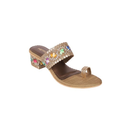 Women Antique-Gold Ethnic Slip Ons