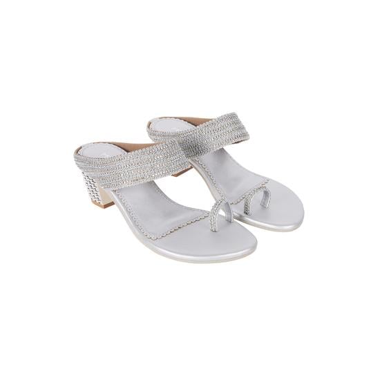 Women Silver Ethnic Slip Ons