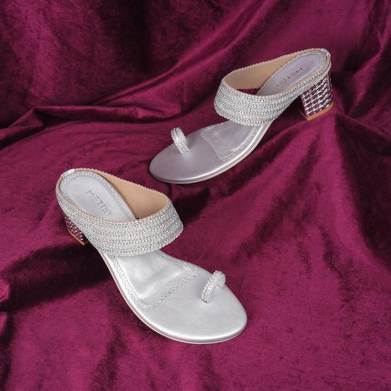 Women Silver Ethnic Slip Ons