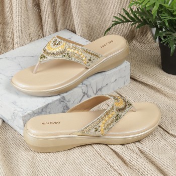 Walkway Women Gold Casual Slippers(SKU: 35-1552-15-37)