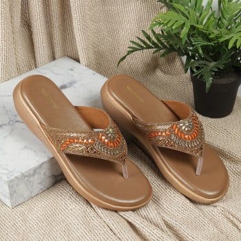 Walkway Women Bronze Casual Slippers(SKU: 35-1552-46-37)